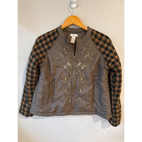 Sundance XS Womens Embroidered Jacket With Plaid Sleeves & Zipper Pockets Polyes - Picture 1 of 8